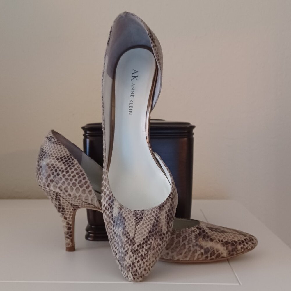 Anne Klein "Jalyn" D'Orsay Snakeskin Print Brown/Tan Textured Pumps Size 8
